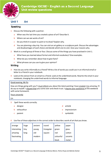 Cambridge IGCSE English as a Second Language Teacher's Guide with